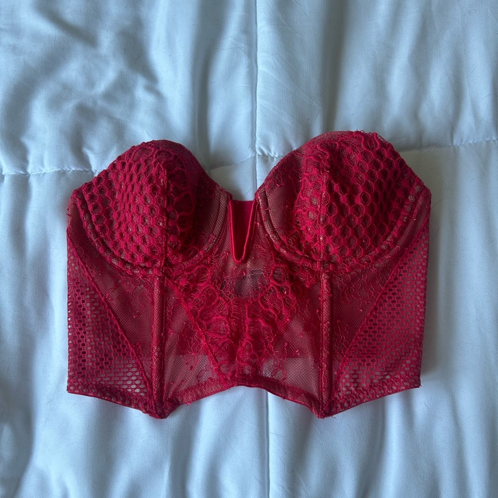 Red bustier Victoria’s Secret bra